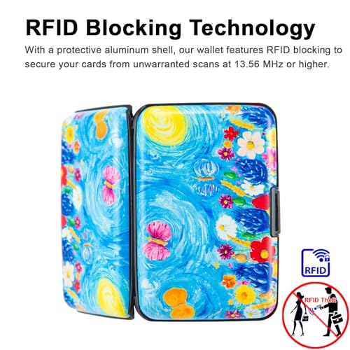Image of Credit Card Holder Small RFID Blocking Wallet Business Metal Slim Mini Aluminum Hard Case for Women Men, Meadow Full of Colorful Flowers, small, Minimalist, Compact, American