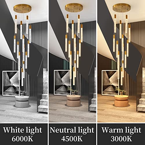 Kerhene 118" High 14-Lights Foyer Chandeliers For High Ceilings, Gold Led Modern Crystal Chandeliers For Entryway, 84W Led Dimmable Raindrop Chandelier, Staircase Lights (Light Bulb Included) #TOP2