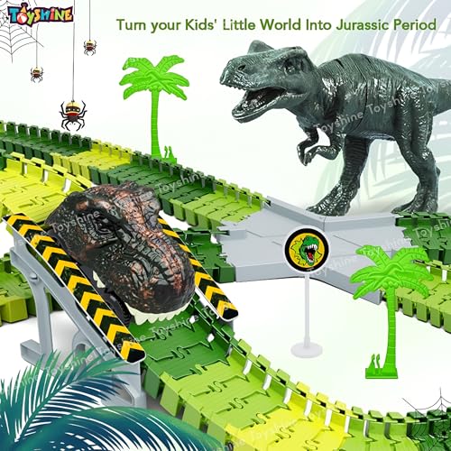 Image of Toyshine 199 Pc Flexible Dinosaur World Road Race Track Includes 2 Dinosaur Toy & 1 Battery Operated Dino Car Educational STEM Learning Play Set Toy for Kids Boys Girls 3+ Years