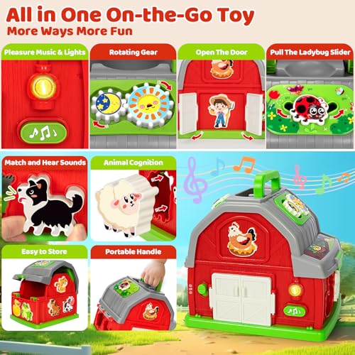 Image of Toddler Toys for 1 2 3 Year Old Boys Girls, Upgraded Musical Farm Animal Barn Toy Gifts, Montessori Fine Motor Skill Learning & Educational Toys, Christmas Birthday Gift for Baby 12-18 Months+