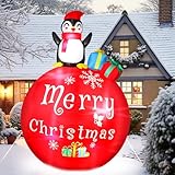 Meooeck 7.2 ft Christmas Inflatables Decoration Blow up Inflatable Penguin with LED Lights Large Inflatable Xmas Ball Christmas Decorations Outdoor for Yard Garden Lawn Xmas Holiday Decor
