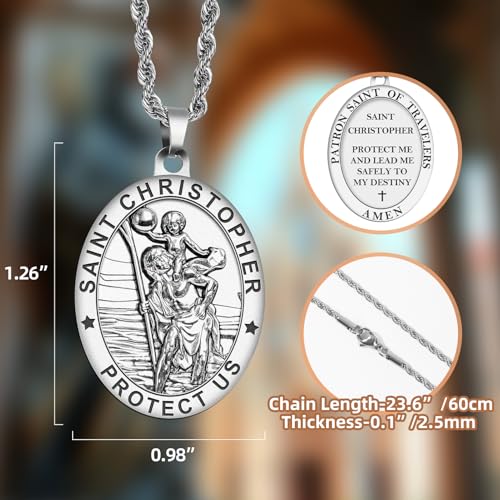 Saint Christopher Necklace, St Christopher Necklace Medal Religious Bless Safety Gift for Men Women Family Friends2