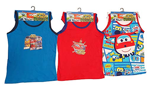 SuperWings Donnie, Jett und Jerome 6tlg. Unterwäsche-Set aus 100% Baumwolle, bestehend aus Hemd und Slip in den Farben Rot, Blau und Weiß, für Jungen (140) Cover