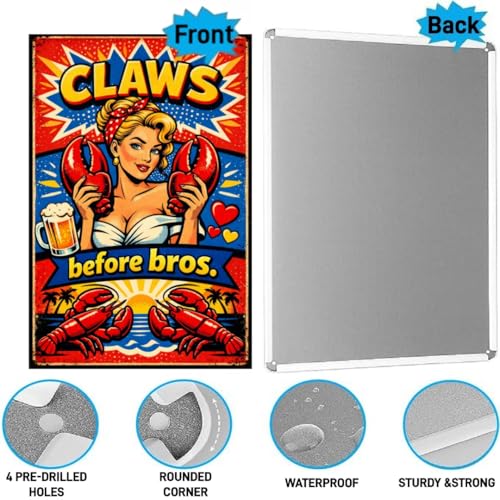 Claws Before Bros Vintage Tin Sign Funny Lobster Wall Decor Retro Metal Plaque Pin Up Style Bar Kitchen Man Cave Coastal Beach Artwork 8x12 Inch Pre Drilled Holes - Image 6
