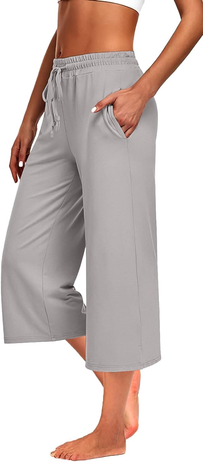 3 PACK Womens Capri Pants Loose Yoga Pants Wide Leg Drawstring Comfy Lounge Pajama Capris Loose Sweatpants with Pocket - Image 4