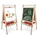 Wooden Art Easel Double-Sided Whiteboard and Chalkboard Adjustable Standing Easel with Paper Roll Holder,Extra Letters and Numbers Magnets and Other Accessories for Kids Toddlers Boys and Girls
