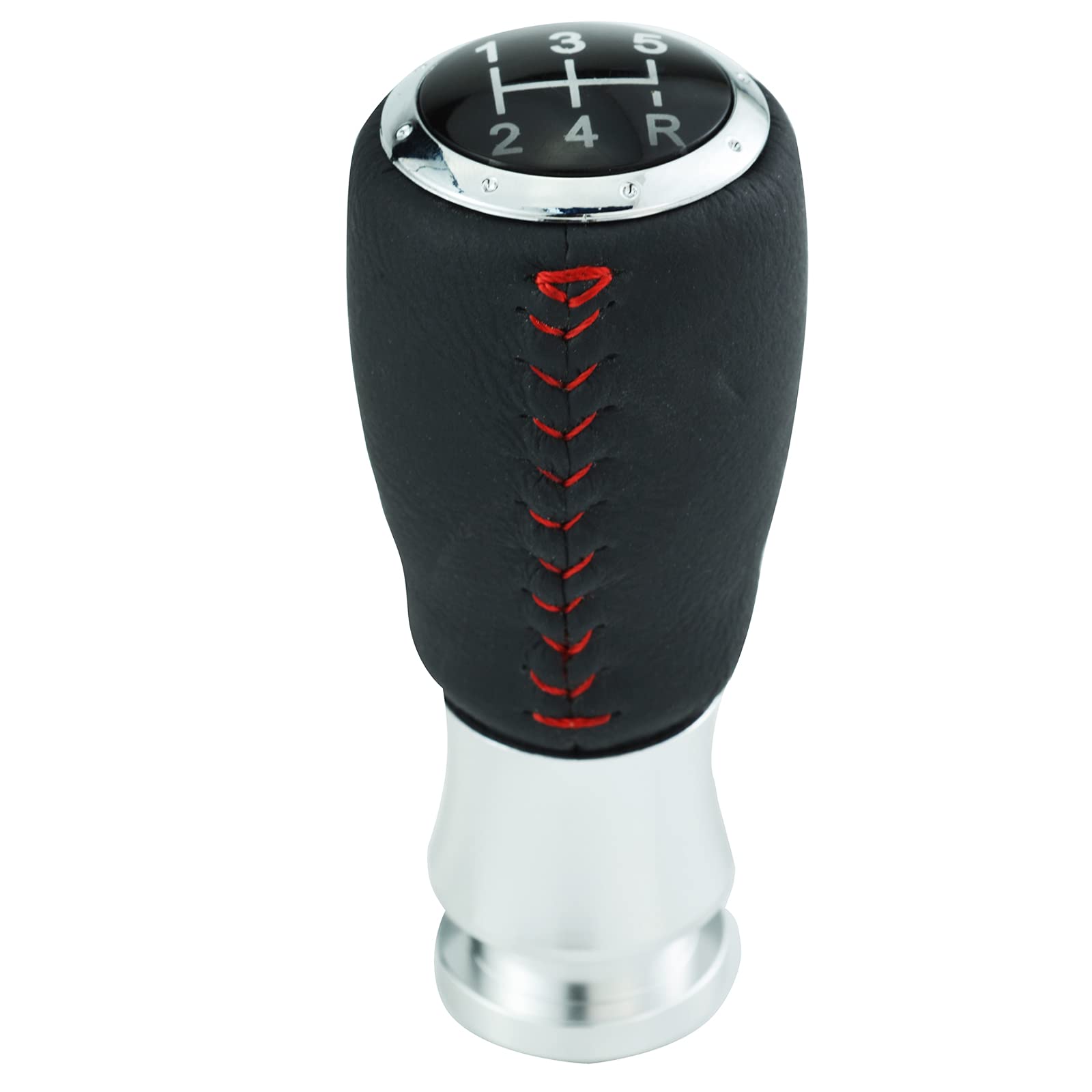 Temzzer 5 Speed Shifter Knob Light PU Leather Gear Lever Handle Car Transmission Shift Stick for Most Manual Automotive Vehicles (Red Stitches)