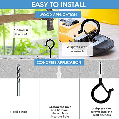 Image of HASTHIP Plastic 20Pcs Screw Wall Hooks For Outdoor String Lights, Outdoor Hooks For Light Eye Hooks Screw-In Cup Hooks Ceiling Hooks With Safety Buckles, Hanging Hooks For Plants Pot (Black)