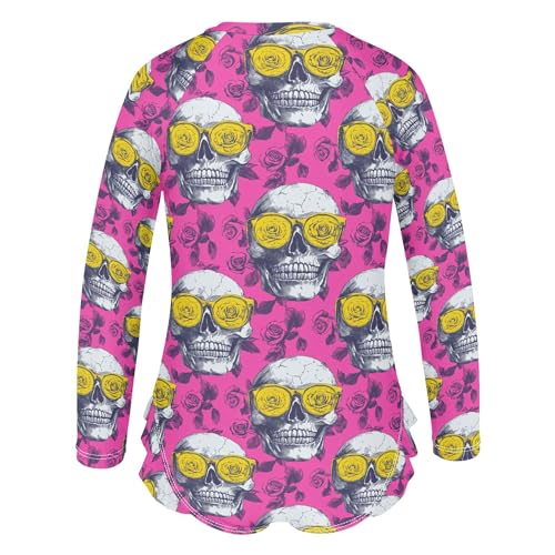 Skull Flower Girls Long Sleeve Rashguard Swimsuit UV Protection One-Piece Swimwear Bathing Suit B04044693