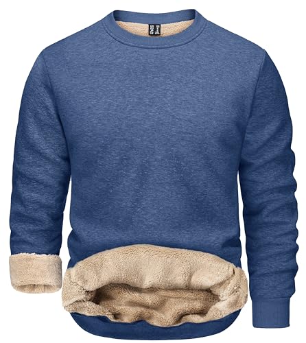 Image of TACVASEN Men's Crewneck Sweatshirt Warm Sherpa Lined Thermal Sweatshirts Heavyweight Long Sleeve Winter Fleece Pullover Shirt