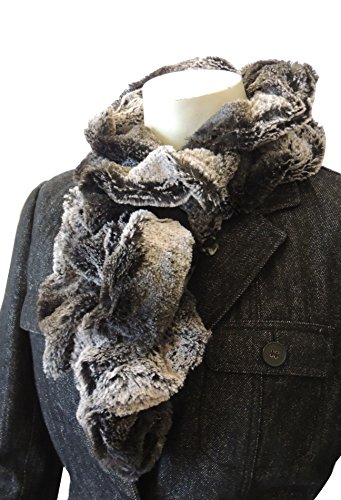 Faux Fur Winter Scarf – Plush Neck Warmer Scarf - Super Soft Faux Fur Twisted Neck Warmer - Adjustable Length Scarf (Black Grey Stripe 1CY)3