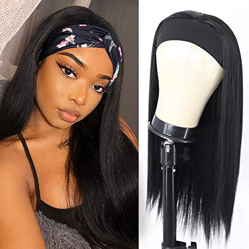 Straight Headband Wig Machine Made Human Hair Headband Wigs for Black Women (18 inch) None Lace Front Wigs Glueless Brazilian Remy Straight Hair Wigs 150% Density