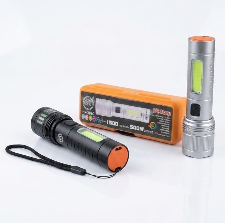 Tiger Head Power HP-377C Tactical Flashlight, 500W Laser LED with COB Side Light, 1500mAh Battery, Type-C Charging, Zoomable, with Storage Case-image-39