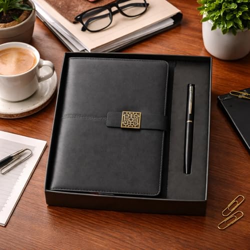 Image of 2 in 1 Diary & Metal Ball Pen Combo Gift Set for Men | 192 Pages Premium Notebook (80 GSM) | Best Gift for Husband, Boyfriend, Anniversary, Birthday & Special Occasions (Black)