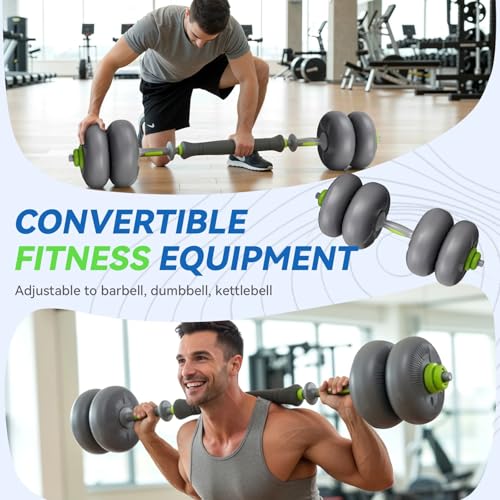 Image of Dolphy Adjustable 30kg Soft Rubber Dumbbell Set PVC Material Strength Training Barbell Free Weights, 4-in-1 Used as Barbell, Dumbbells, Kettlebell, Weight Plates, Space Saving Fitness Exercise for Men /Women - 30 kg