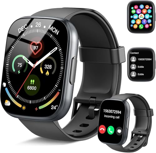Smart Watches for Men Women, 1.95 HD Fitness Watch with Heart Rate/Sleep Monitor/Step Counter, Smartwatch With Bluetooth Call, 112+ Sports Modes IP68 Waterproof Lightweight Watch for Running (Black)