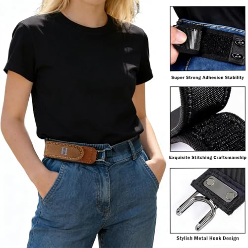 Image of Buckleless Belt for Men, Metal Hook Elastic Belt with Quick Adjustment, Ideal for Hiking and Outdoor Activities, Travel Friendly Compact Design