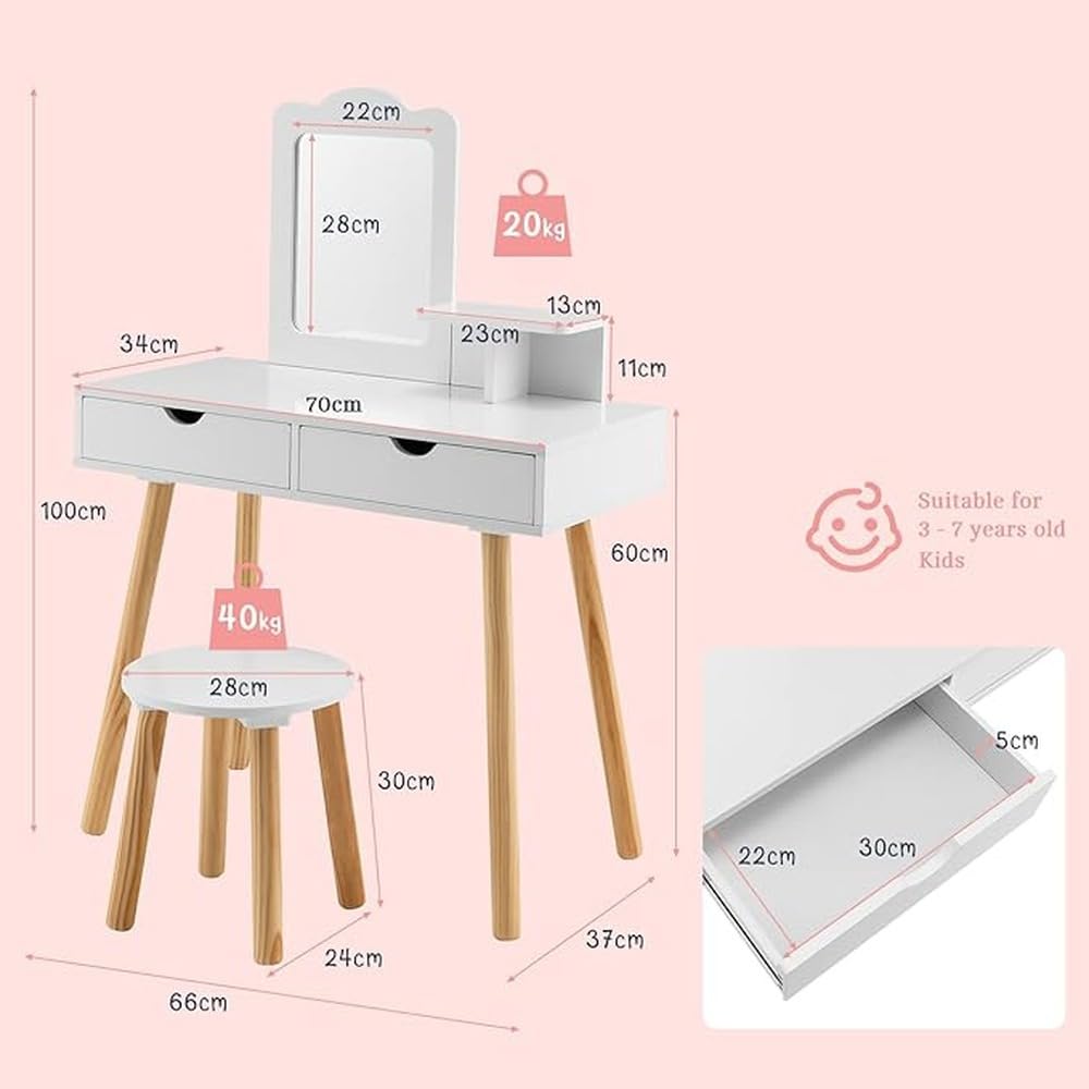 Schminktisch Set aus Holz für Mädchen, Kleinkinder, inklusive