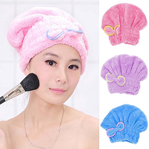 Super1798 Boné feminino bonito laço de cabelo secagem de veludo coral macio de microfibra toalha spa