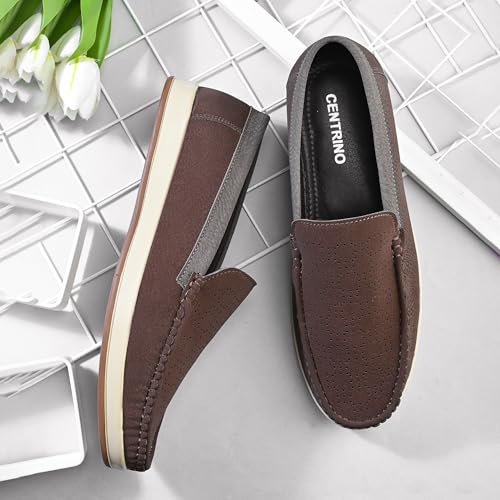 Image of Centrino Leather Loafers for Man | Slip-On Shoes for Men Stylish | Cushioned Insole | Lightweight Comfortable Moccasin Shoes | Hand-Stitched Casual Footwear | Mens Loafer Shoes for Office (9569)