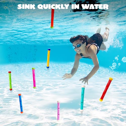 JOYIN Diving Sticks Pool Toys, 8 Pcs Underwater Training Pool Dive Stick for Kids, Colorful Swimming Toy Sinking Throwing Sticks for Kids Gifts Summer Swim Training Water Fun Pool Games(Sticks)