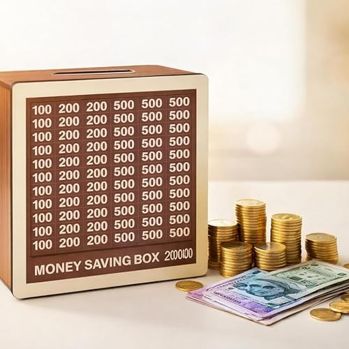 Image of Premium Wooden Money Bank with Lock - Vintage Coin Saving Box for All Ages - Ideal for Cash, Coins, Donations & Home Decor (2 LAKH Money BOX2, 2, Count)