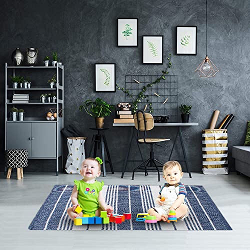 Asraie Hand Woven Cotton Striped Rag Rug | Cotton Reversible Rugs | Recycled Cotton Area Rug For Living Room Kitchen Entryway 2X3' (Navy Blue & White) #TOP7