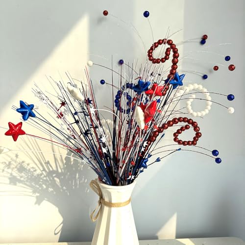 LHKSER 12PCS 4th/Fourth of July Decorations Patriotic Picks Red White Blue Berry Stems Memorial Independent Day Decor for Home Vase Table Centerpieces (5)