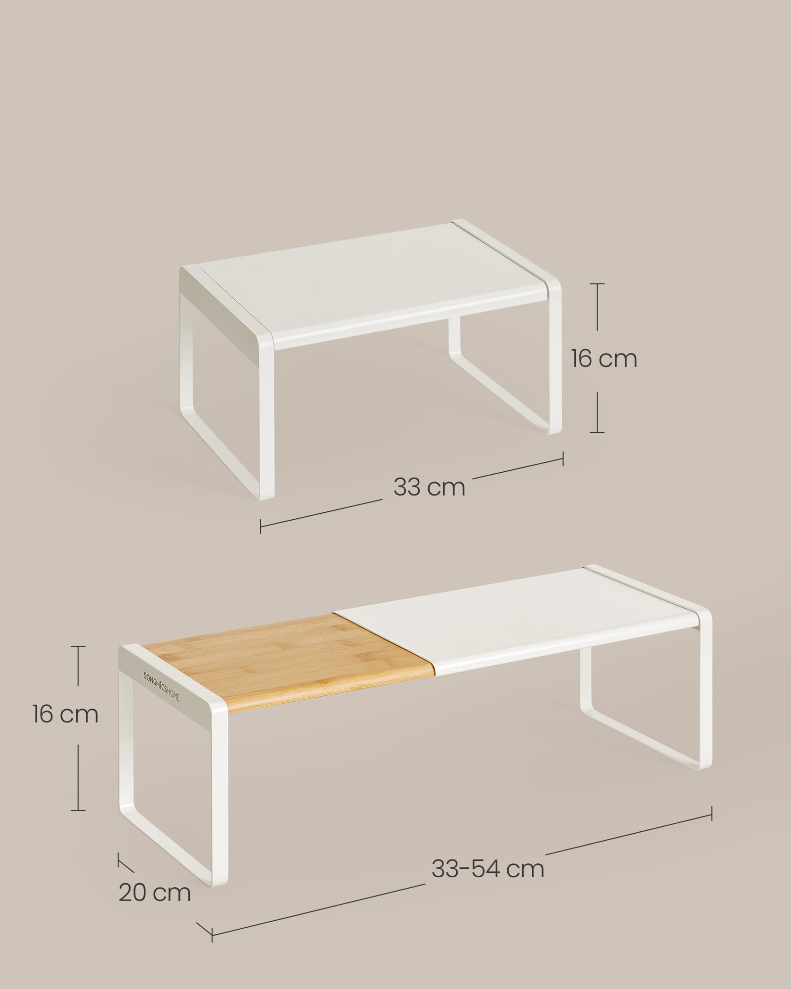 SONGMICS HOME Spice Rack, Extendable, Kitchen Organizer, Kitchen Shelf, Cabinet Organizer, Small Shelf, Stackable, Shoe Rack, Light Bamboo and Cream White KCS052W01 — view 6