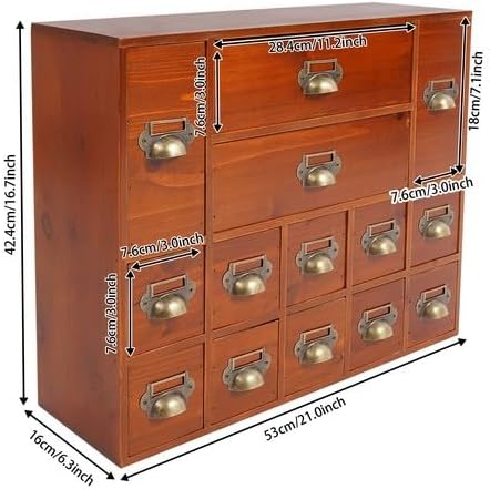 Tabletop Drawer Organizer Storage Cabinet With 14 Drawers For Tea Bags, Medicine, Vintage Apothecary Chests Cabinets Rustic Herb Storage Box with Drawers Wooden Desk Drawer Organizer