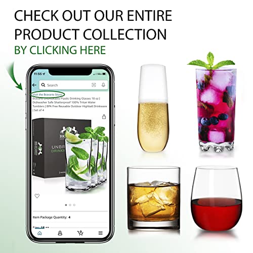 Bravario Unbreakable Plastic Drinking Glasses 17 Oz | Dishwasher Safe Shatterproof 100% Tritan Water Tumblers | Bpa Free Reusable Outdoor Highball Drinkware | Set Of 4 #TOP3