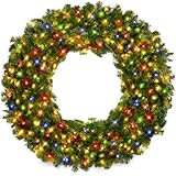 Best Choice Products 24in Large Artificial Pre-Lit Fir Christmas Wreath Holiday Accent Decoration w/ 50 Multicolor Lights, 100 PVC Tips