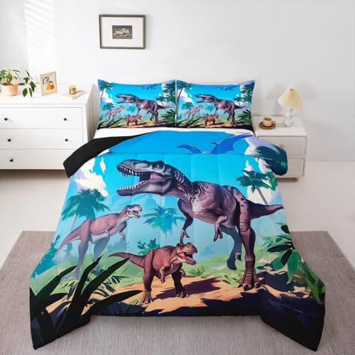 Image of Feelyou Dino Dinosaur Jungle Comforter Set Queen Size Boys Girls Bedding