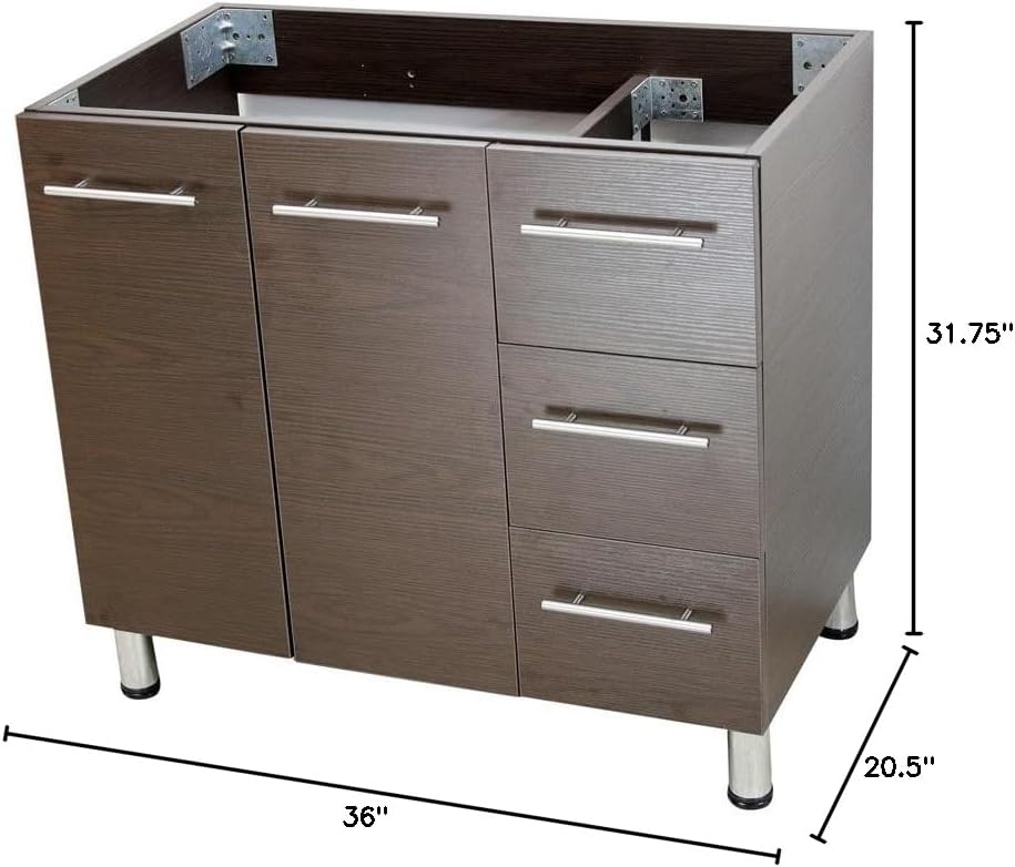36" Freestanding Bathroom Vanity,Brown. White Flat Stone Countertop
