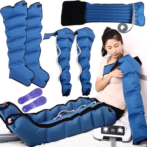 Botas Presoterapia Para Casa Abdomen Y Piernas | Masajeador De Piernas Cansadas Circulación Presoterapia Profesional | Drenaje Linfatico Piernas Máquina De Masaj (Blue, 2 Legs+2 Arms+1 Waist)