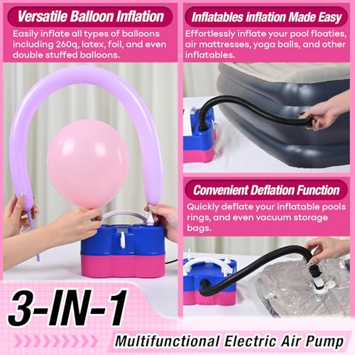 Image of 3-in-1 Electric Balloon Pump, Portable Air Pump for Latex 260q Foil Balloons, Dual Nozzle Balloon Blower Machine for Party Decoration, 110V AC Inflator Deflator for Inflatables Pool Floats Mattress