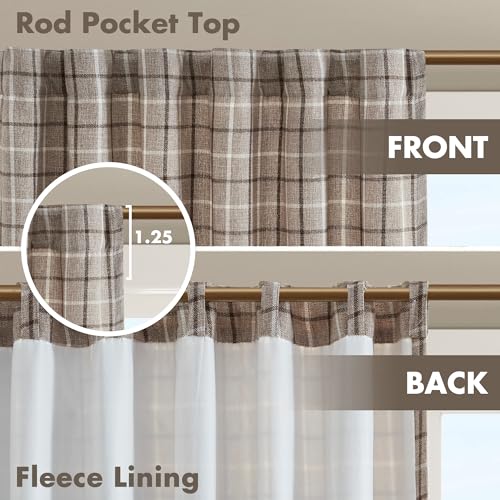 Image of Madison Park Anaheim Cabin Plaid Curtain Window, Thermal Insulated Fleece Lining, Living Room Decor Room Darkening Drape for Bedroom, 1-Single Panel Pack, 50x108, Rod Pocket & Back Tab, Brown