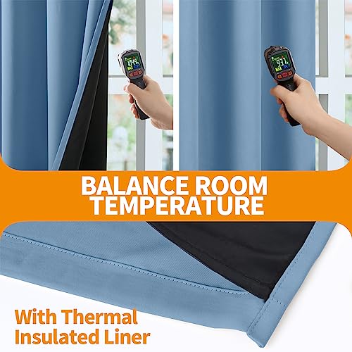 Image of YoungsTex 100% Blackout Curtains 63 Inch Length for Bedroom Window, Thermal Insulated Drapes with Grommet Heat Blocking for Living Room, Denim Blue, 2 Panels, 52 X 63 Inch
