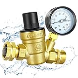 Hydencamm RV Water Pressure Regulator Valve, Brass Lead-Free Adjustable RV Water Pressure Reducer, with 160 PSI Gauge and Inlet Screened Filter 3/4” NH Threads, for RV Camper Travel Trailer Outdoor