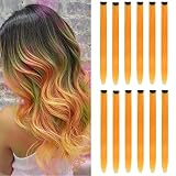 12PCS Colored Pumpkin Yellow Hair Extensions Party Highlights Colorful Clip in Hair Extensions 22 In