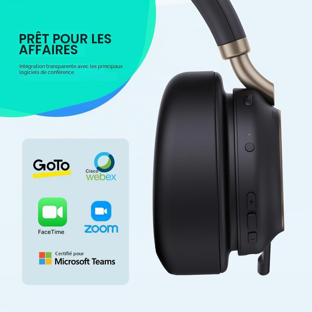 Yealink BH76 Plus Casque sans fil pour le travail, casque Bluetooth avec microphone rétractable, casque ANC certifié par les équipes