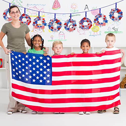 Whaline Patriotic Foam Wreath Crafts Kit American Flag Star Stickers, Glitter Star Stickers, Pompom Ball Eyes, Blue Ribbon 4Th Of July Diy Foam Wreath Signs For Independence Day Art Projects, 12Pcs #TOP6