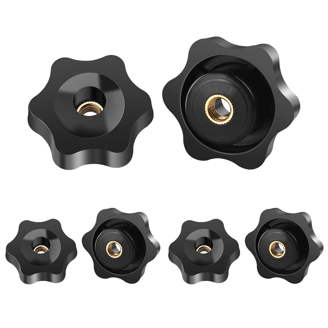 6 Pezzi M4 25mm Universale Manopole Maniglia Stella Testa Serraggio Dado Dadi Manopola, Manopola di Serraggio con Filettatura Impugnatura Ottone Zigrinata per Macchine Utensili