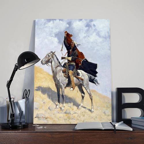 Tableau sur toile Frederic Remington avec cadre en bois suspendu finition premium