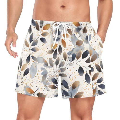 xigua Colorful Leaves Mens Swim Trunks with Liner, 5 inch Quick Dry Mens Boardshorts for Beach