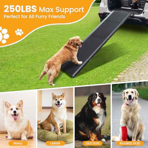 Hunderampe Auto Klappbar, Extra Lange 180cm Hunderampe Auto Große Hunde, rutschfest Hunderampen für Autos, SUV, LKW & Outdoor Treppen, 44cm Breiter Hunde Rampe für Große Und Mittel Hunde Bis 110kg