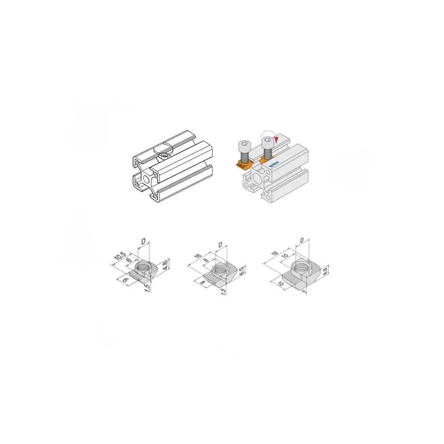 M3 M4 M5 M6 M8 Slot T-nut Sliding T Nut Hammer Drop in Fasten Connector for EU 20 30 40 45Series Aluminum Profile 2020 3030 4040(50PCS,40-M8)