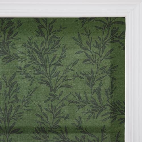 Image of TWOPAGES No Drill Cordless Vintage Leaf Print Roman Shades Linen Textured Roman Blinds for Windows, Custom Made Room Darkening Light Filtering Roman Window Shades, Moss, 1 Piece