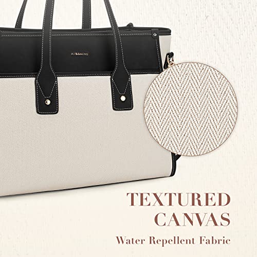 Missnine Tote Bag Canvas Laptop Bag 15.6 inch Work Bags for Women Teacher Bag Casual Computer Shoulder Purse for Office, College, Travel4