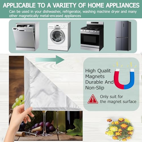 Image of Dishwasher Magnets Decorative Cover,Grape Wine Glasses Refrigerator Magnet Cover,Washable Modern Wine Bottle Dishwasher Front Panel Cover Home Kitchen Decoration 23x26 Inch